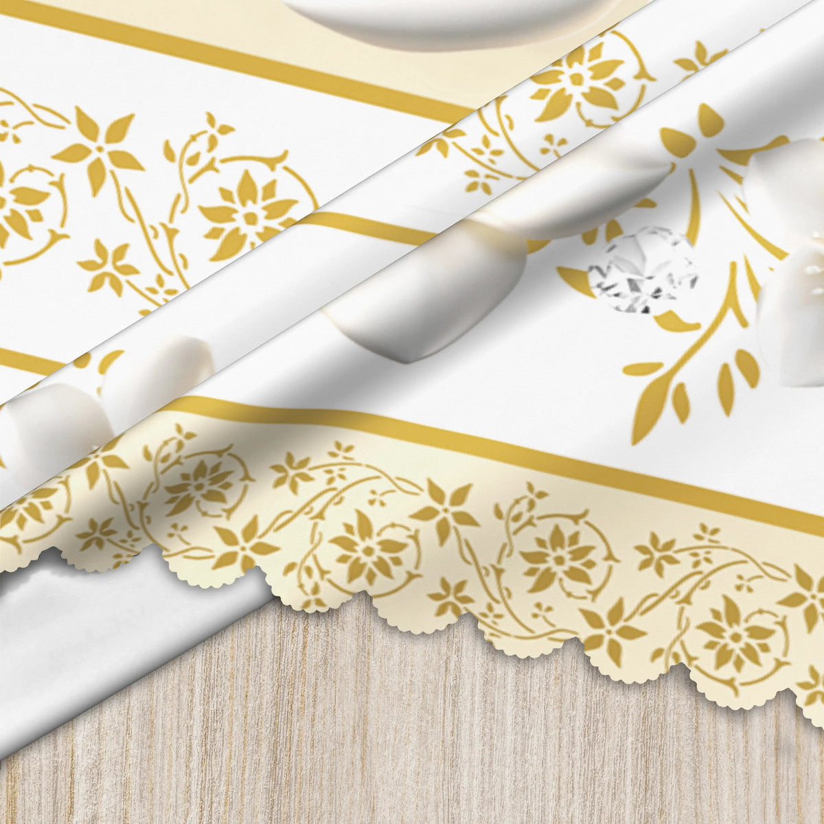 Floral Tablecloth, Elegant Floral Brick And Stone Golden Design, Perfect Spring And Summer Decor, Floral Gift, Ideal for Indoor Outdoor/ Party/ Wedding And Home Decor, Floral Decor, Golden Round/ Rectangular/ Oval Tablecloth