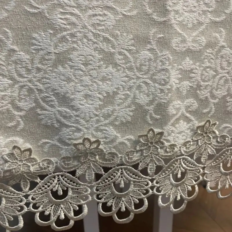Embroidered Tablecloth, European Style Durable Heat-Resistant Easy-Clean Rectangular Cloth, Lace Trim, Ideal for Kitchen Dining Living Room Cafe, Multiple Sizes Available