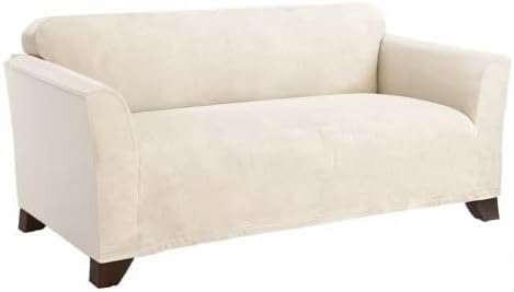 SureFit Form Fit Stretch Morgan Loveseat Slipcover - One Piece Polyester/Spandex Elastic Slipcover, Machine Washable (Loveseat Box Cushion, Ivory Color)