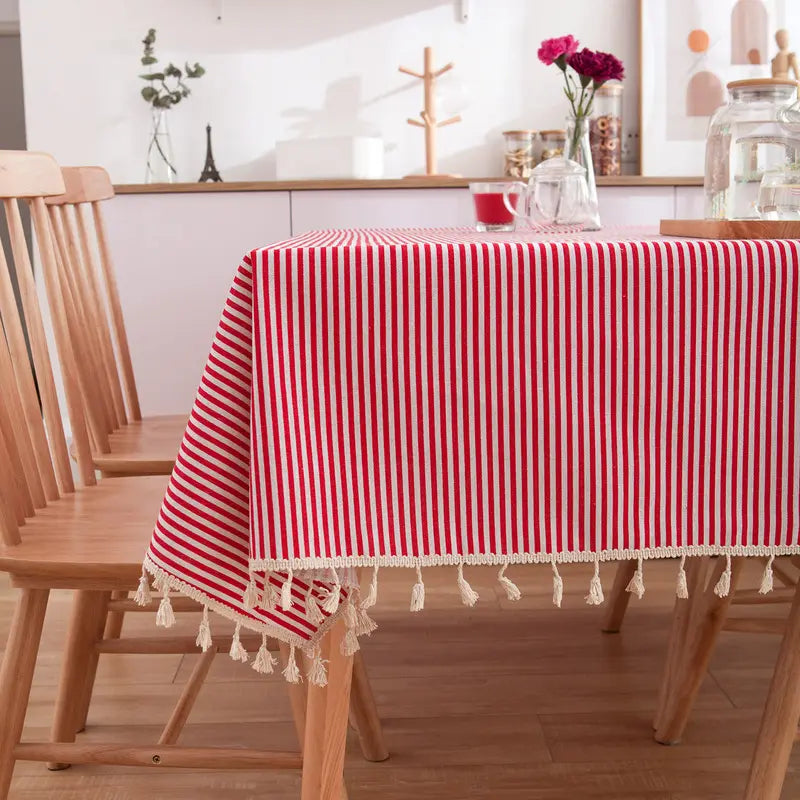 Nordic striped dining tablecloth for picnics and outings, navy blue, fresh and simple, rectangular tablecloth, ins-style coffee table cloth