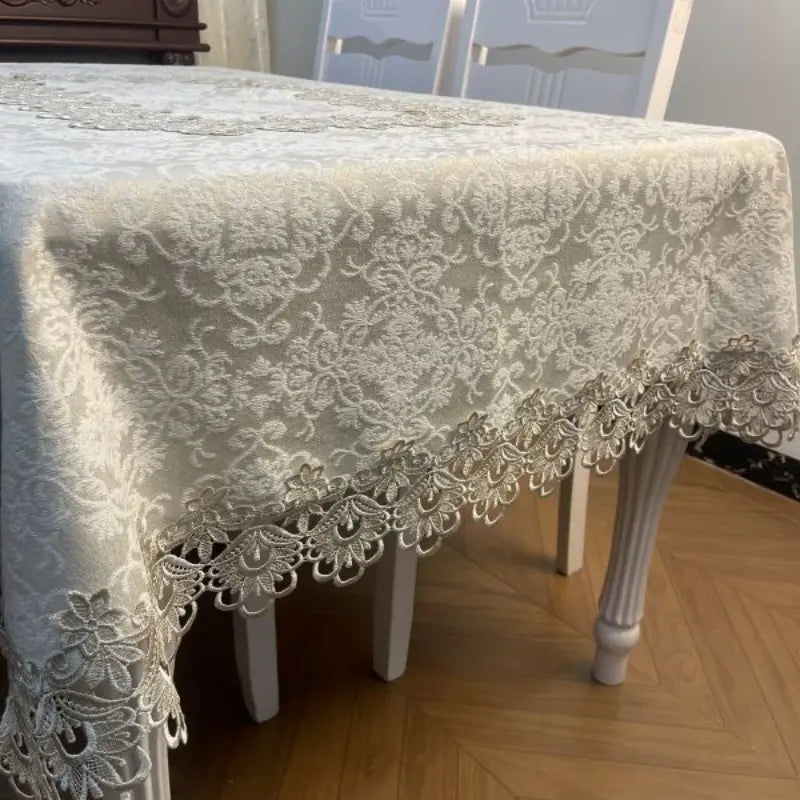 Embroidered Tablecloth, European Style Durable Heat-Resistant Easy-Clean Rectangular Cloth, Lace Trim, Ideal for Kitchen Dining Living Room Cafe, Multiple Sizes Available