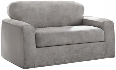 SureFit Cedar Stretch Texture Loveseat Slipcovers, Two-Piece Loveseat Cover and Cushion Cover for A Secure Fit, Machine Washable Cushion and Loveseat Covers, Gray