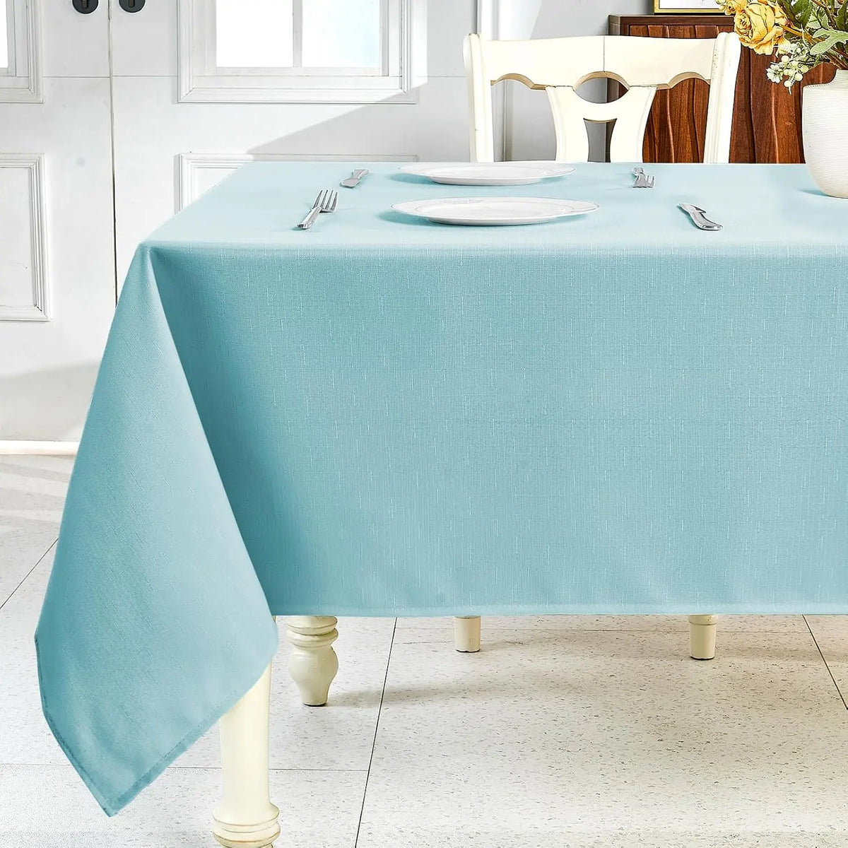 Polyester Rectangle Tablecloth - Sage Green, 60x104 in, Wrinkle-Free, Wipe-Clean, Waterproof, Machine Washable, Solid Textured Dining Cover for Party, Spring Wedding Kitchen Decor
