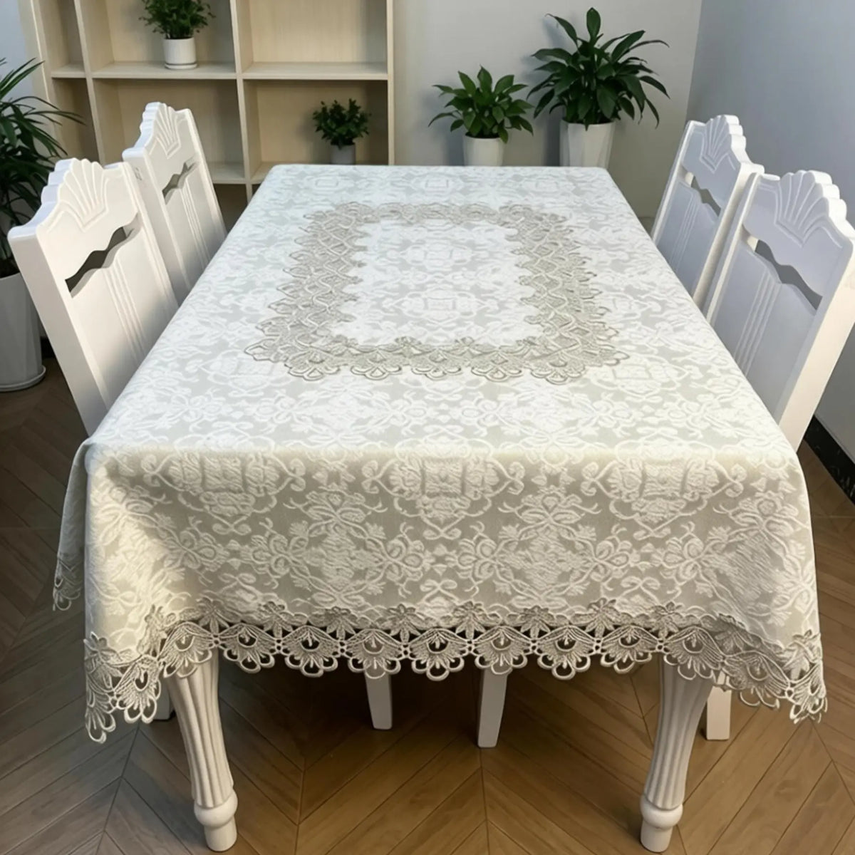 Embroidered Tablecloth, European Style Durable Heat-Resistant Easy-Clean Rectangular Cloth, Lace Trim, Ideal for Kitchen Dining Living Room Cafe, Multiple Sizes Available
