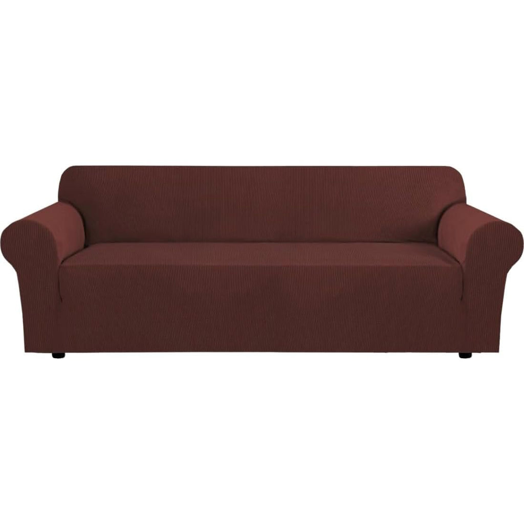 H.VERSAILTEX Stretch Couch Cover Loveseat Covers for 2 Cushion Couch Sofa Slipcover for Love Seat 1 Piece with Elastic Bottom, Checked Jacquard Fabric, Loveseat 58"-70" Wide, Butter Cream