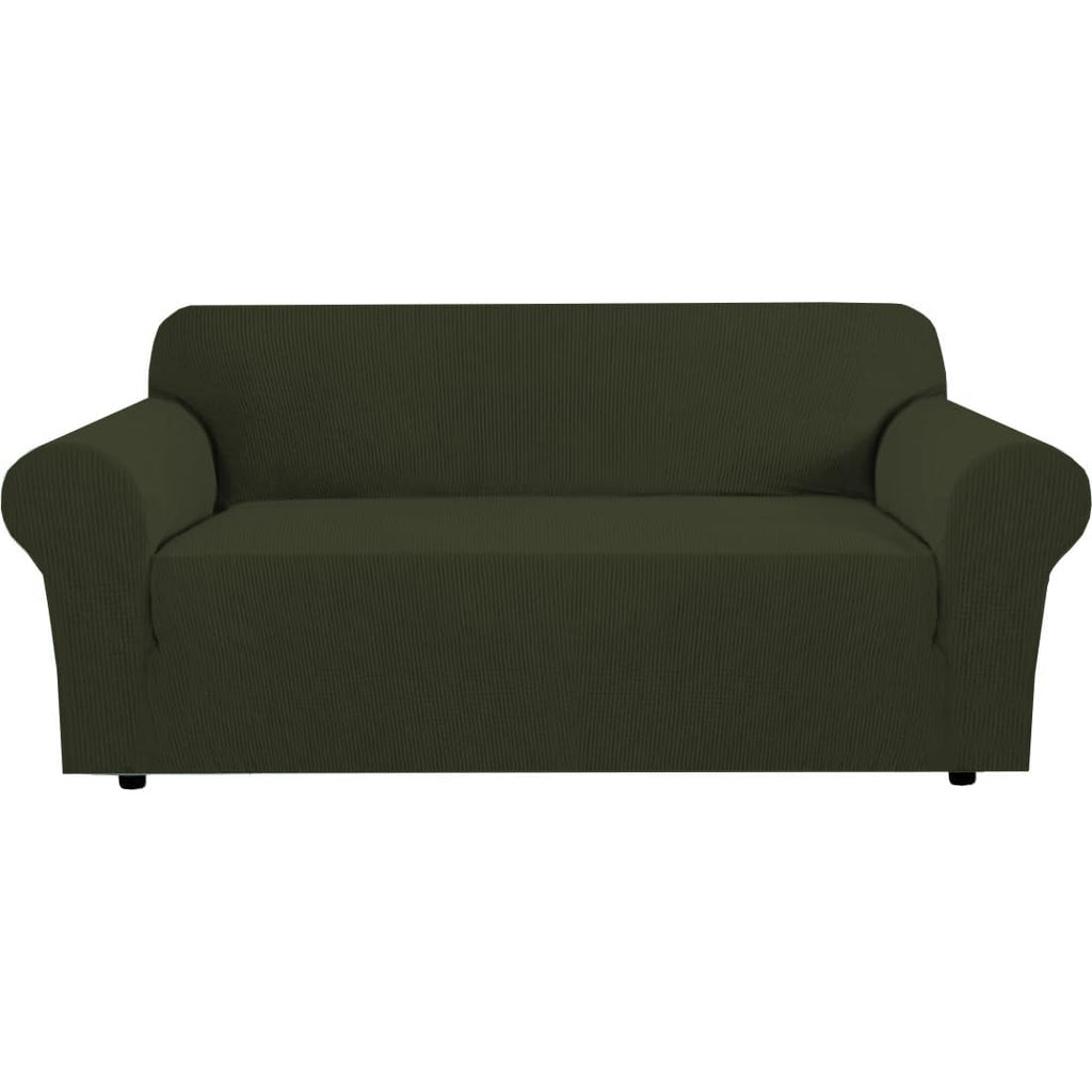 H.VERSAILTEX Stretch Couch Cover Loveseat Covers for 2 Cushion Couch Sofa Slipcover for Love Seat 1 Piece with Elastic Bottom, Checked Jacquard Fabric, Loveseat 58"-70" Wide, Butter Cream