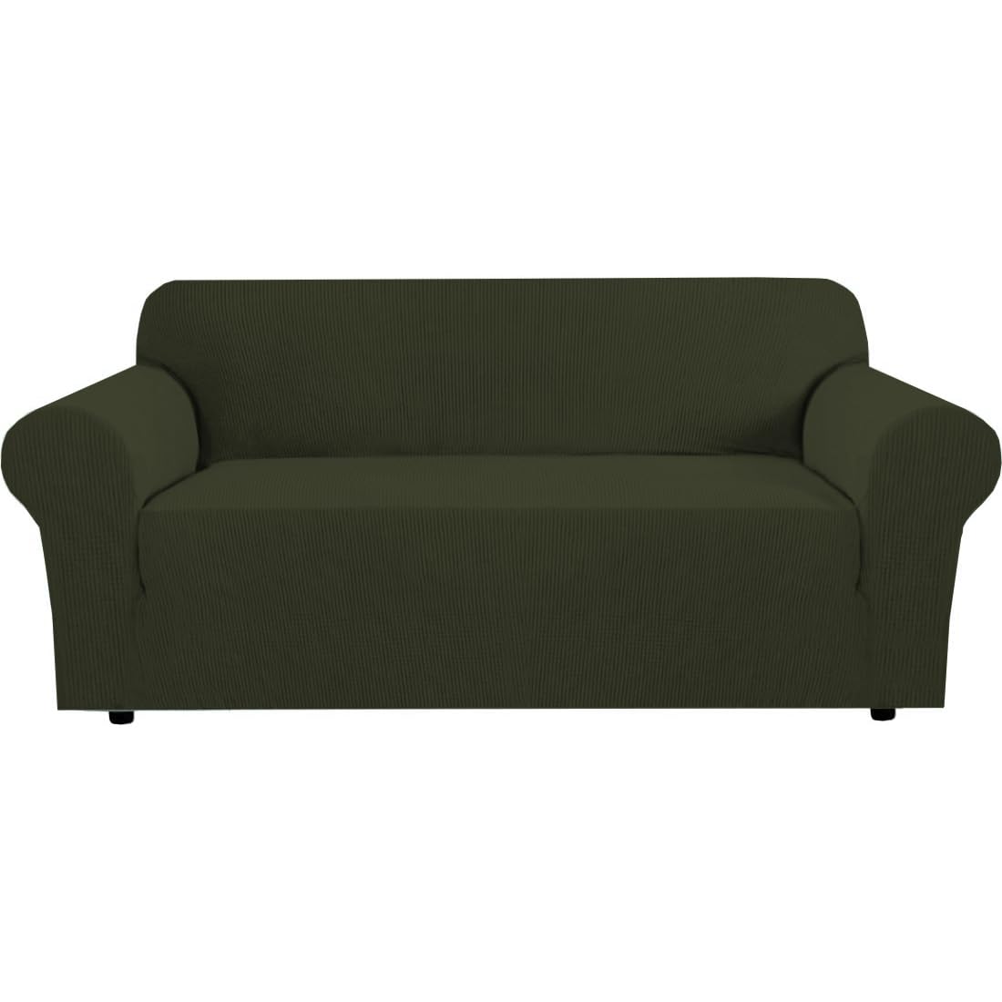 H.VERSAILTEX Stretch Couch Cover Loveseat Covers for 2 Cushion Couch Sofa Slipcover for Love Seat 1 Piece with Elastic Bottom, Checked Jacquard Fabric, Loveseat 58"-70" Wide, Butter Cream