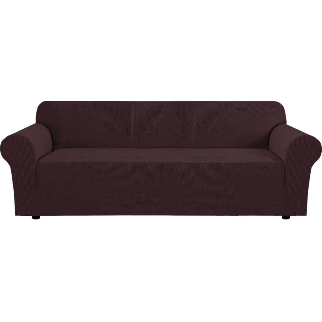 H.VERSAILTEX Stretch Couch Cover Loveseat Covers for 2 Cushion Couch Sofa Slipcover for Love Seat 1 Piece with Elastic Bottom, Checked Jacquard Fabric, Loveseat 58"-70" Wide, Butter Cream