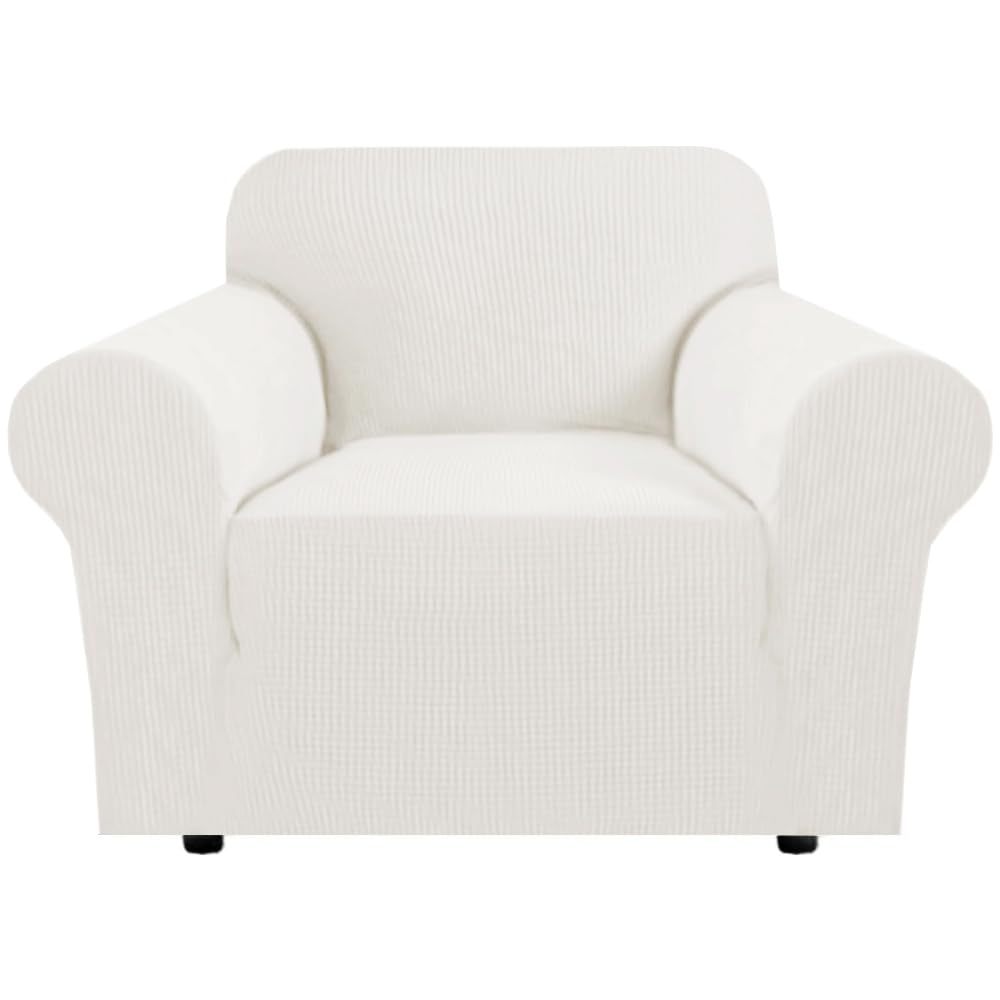 H.VERSAILTEX Stretch Couch Cover Loveseat Covers for 2 Cushion Couch Sofa Slipcover for Love Seat 1 Piece with Elastic Bottom, Checked Jacquard Fabric, Loveseat 58"-70" Wide, Butter Cream