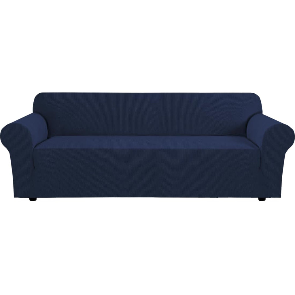 H.VERSAILTEX Stretch Couch Cover Loveseat Covers for 2 Cushion Couch Sofa Slipcover for Love Seat 1 Piece with Elastic Bottom, Checked Jacquard Fabric, Loveseat 58"-70" Wide, Butter Cream