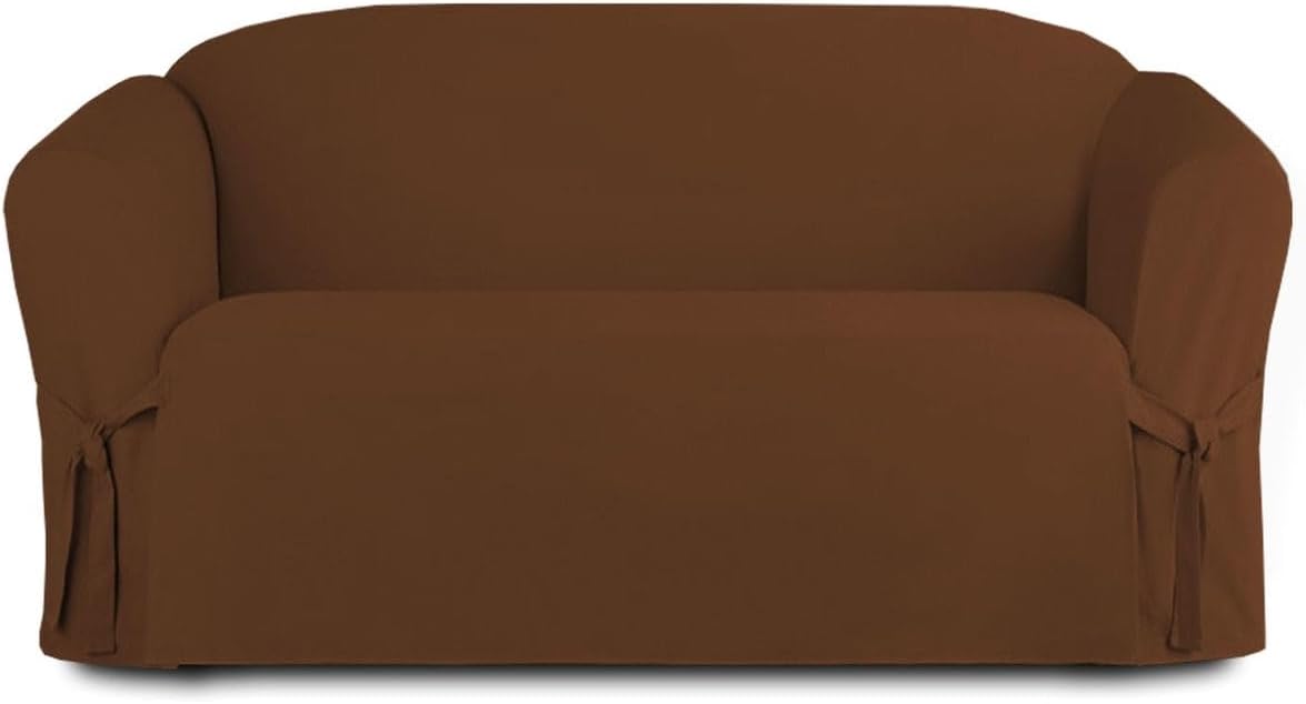 Linen Store Microsuede Slipcover Furniture Protector Cover, Perfect for Pets, Brown, Loveseat