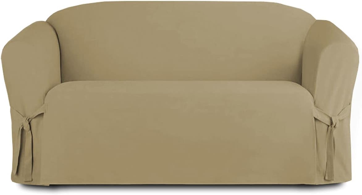 Linen Store Microsuede Furniture Slipcover, Couch Protector Machine Washable Loveseat Cover Perfect for Kids, Dogs, Pets (Taupe, Loveseat)