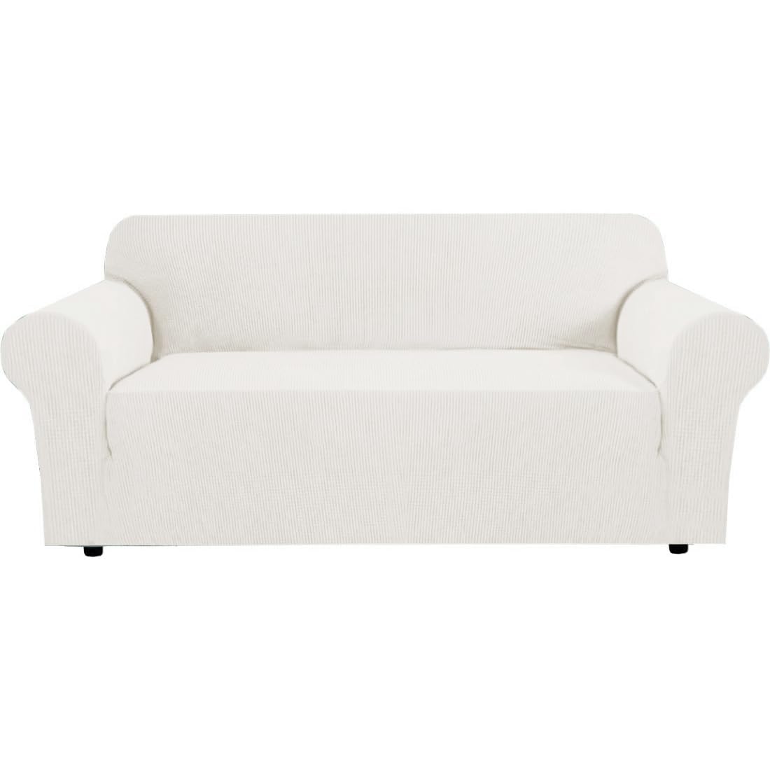 H.VERSAILTEX Stretch Couch Cover Loveseat Covers for 2 Cushion Couch Sofa Slipcover for Love Seat 1 Piece with Elastic Bottom, Checked Jacquard Fabric, Loveseat 58"-70" Wide, Butter Cream
