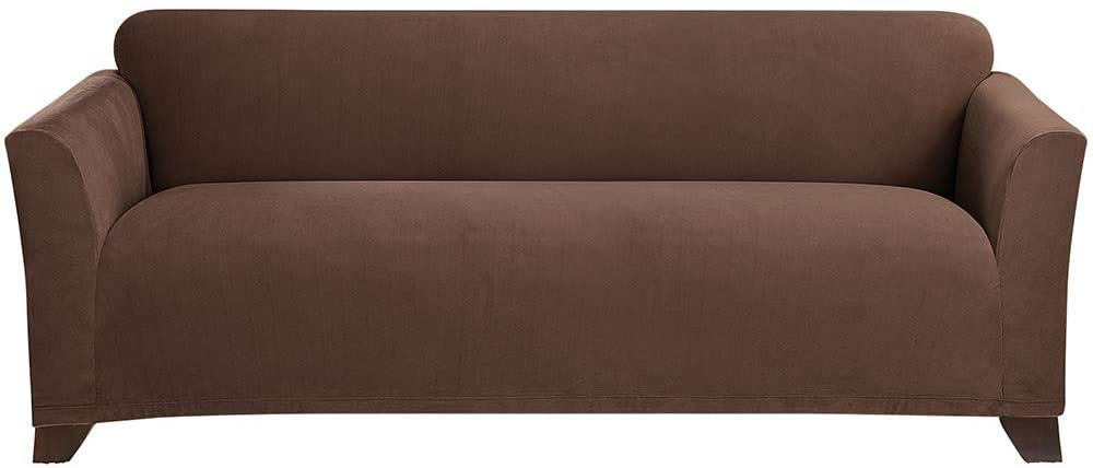 SureFit Form Fit Stretch Morgan Loveseat Slipcover - One Piece Polyester/Spandex Elastic Slipcover, Machine Washable (Loveseat Box Cushion, Ivory Color)