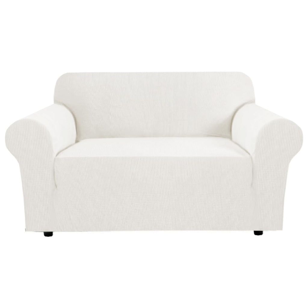 H.VERSAILTEX Stretch Couch Cover Loveseat Covers for 2 Cushion Couch Sofa Slipcover for Love Seat 1 Piece with Elastic Bottom, Checked Jacquard Fabric, Loveseat 58"-70" Wide, Butter Cream