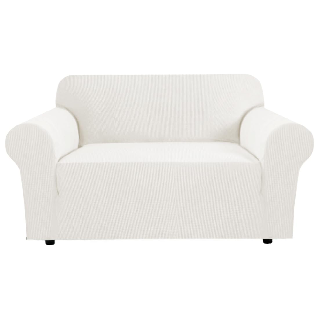 H.VERSAILTEX Stretch Couch Cover Loveseat Covers for 2 Cushion Couch Sofa Slipcover for Love Seat 1 Piece with Elastic Bottom, Checked Jacquard Fabric, Loveseat 58"-70" Wide, Butter Cream