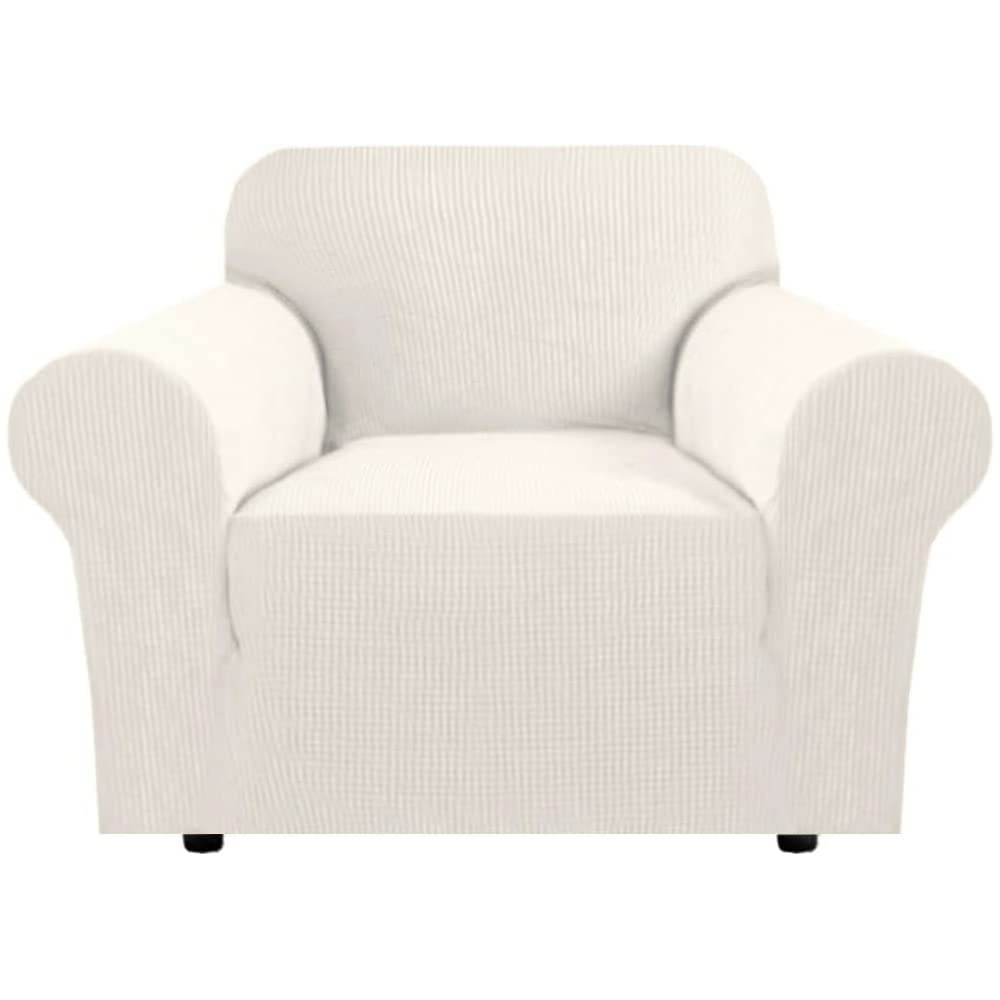 H.VERSAILTEX Stretch Couch Cover Loveseat Covers for 2 Cushion Couch Sofa Slipcover for Love Seat 1 Piece with Elastic Bottom, Checked Jacquard Fabric, Loveseat 58"-70" Wide, Butter Cream