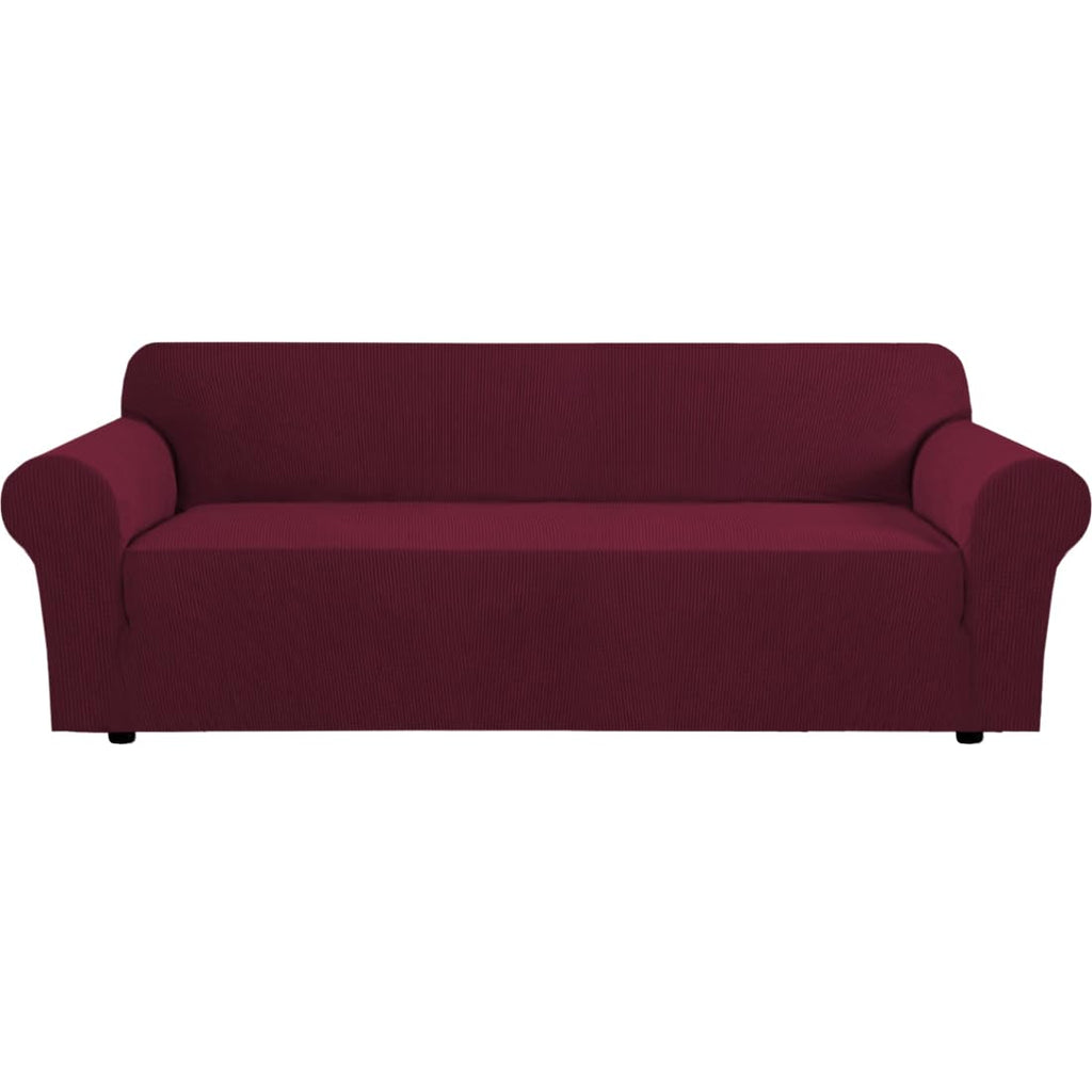H.VERSAILTEX Stretch Couch Cover Loveseat Covers for 2 Cushion Couch Sofa Slipcover for Love Seat 1 Piece with Elastic Bottom, Checked Jacquard Fabric, Loveseat 58"-70" Wide, Butter Cream