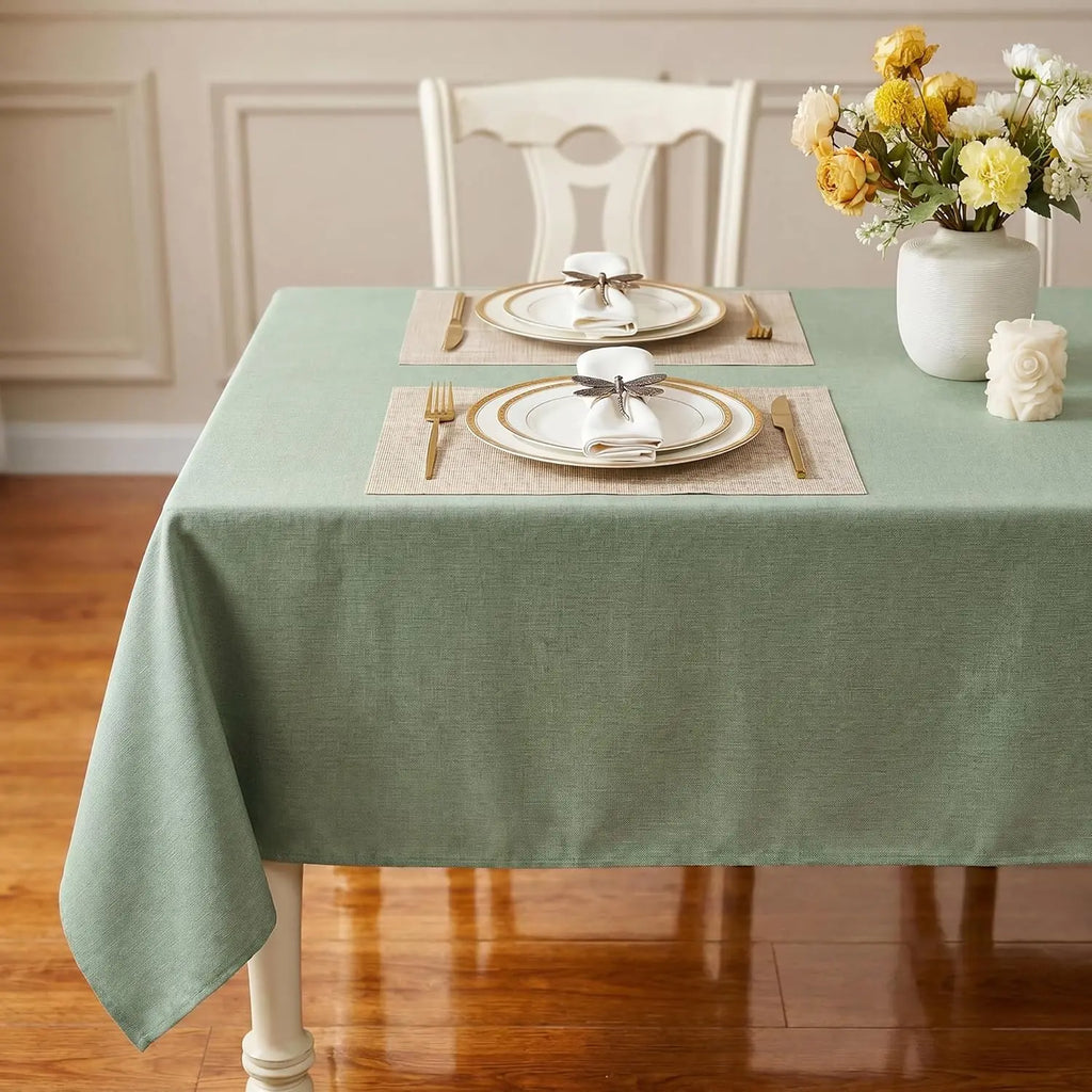Polyester Rectangle Tablecloth - Sage Green, 60x104 in, Wrinkle-Free, Wipe-Clean, Waterproof, Machine Washable, Solid Textured Dining Cover for Party, Spring Wedding Kitchen Decor