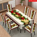 5PCS/7PCS Christmas Pinecone Crimson Tablecloth Chair Cover Set (1 tablecloth+4/6 chair covers) 140*210cm tablecloth, easy to disassemble and wash, suitable for home decoration, Home Party Decorations, camping, weddings, hotels