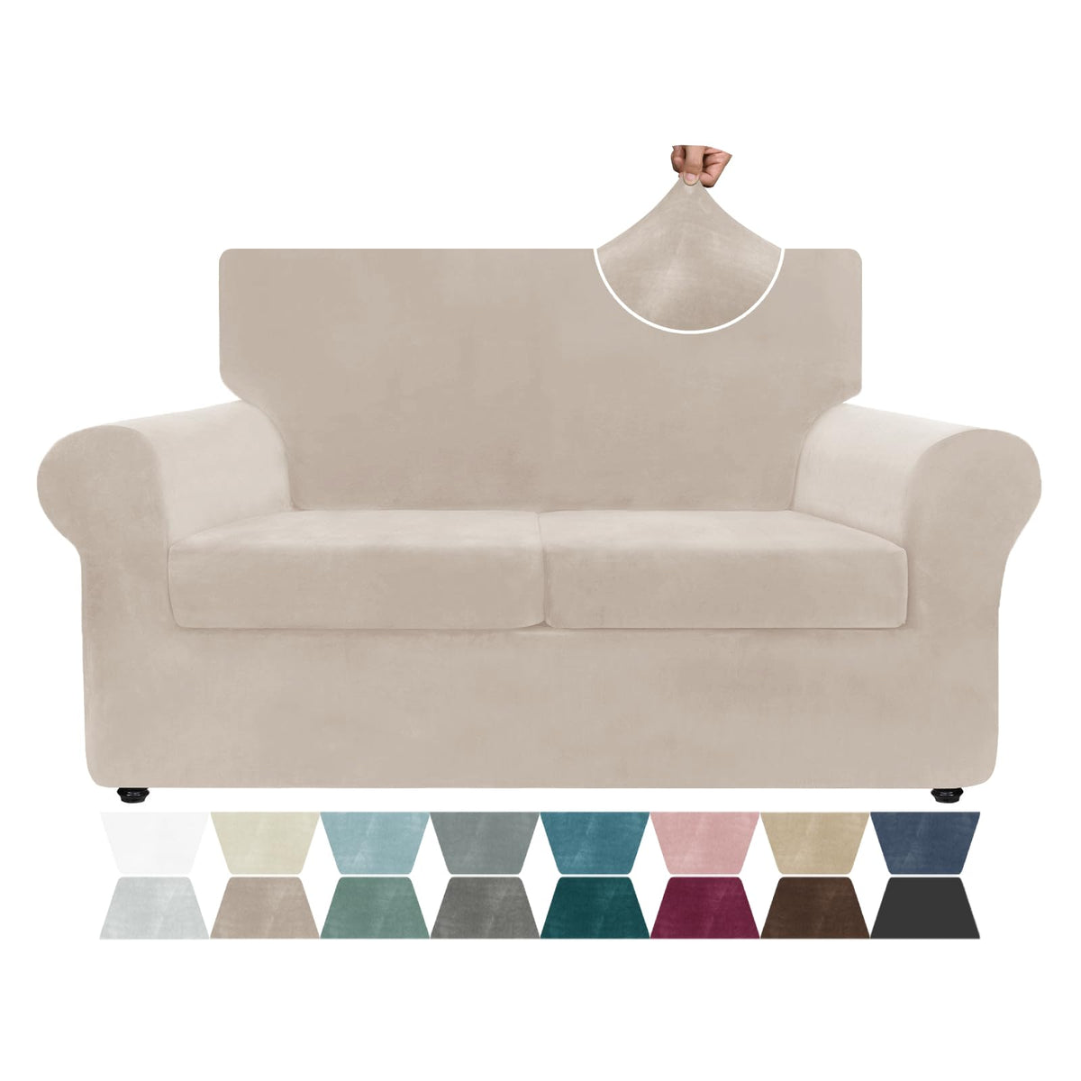 ZNSAYOTX 3-Piece Loveseat Slipcovers High Stretch Spandex Sofa Slip Cover Living Room Love Seat Couch Covers for 2 Cushion Couch Jacquard Small Checks Furniture Protector (Dark Grey, Loveseat)