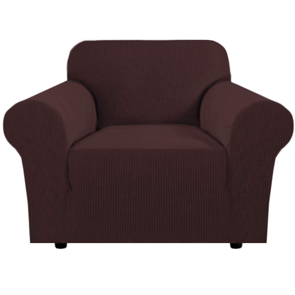 H.VERSAILTEX Stretch Couch Cover Loveseat Covers for 2 Cushion Couch Sofa Slipcover for Love Seat 1 Piece with Elastic Bottom, Checked Jacquard Fabric, Loveseat 58"-70" Wide, Butter Cream