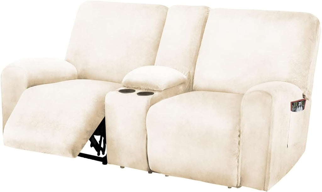 ULTICOR Reclining Loveseat with Middle Console Slipcover, 8-Piece Velvet Stretch Sofa Covers, 2 seat Loveseat Recliner Cover, Thick, Soft, Washable(Dark Grey)