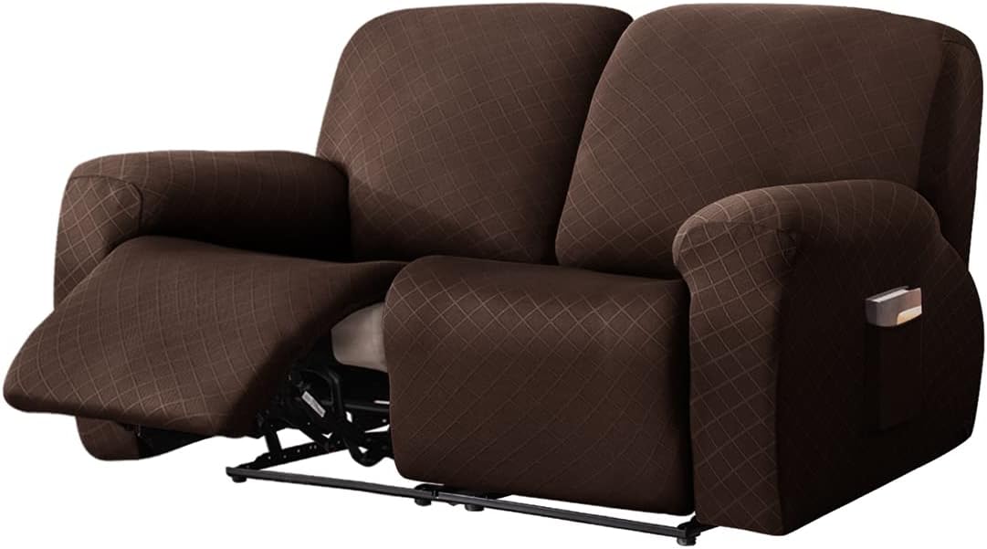 vctops Diamond Recliner Loveseat Slipcover 6-Pieces Stretch Dual Recliner Sofa Covers for 2 Seat Dual Reclining Loveseat Couch Soft Solid Furniture Protector (Dark Coffee,2 Seat)