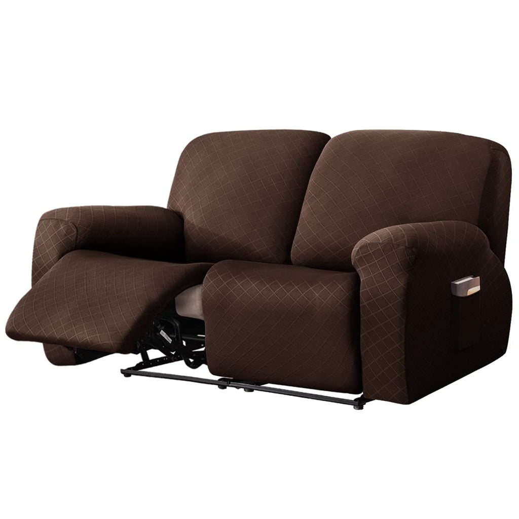 vctops Diamond Recliner Loveseat Slipcover 6-Pieces Stretch Dual Recliner Sofa Covers for 2 Seat Dual Reclining Loveseat Couch Soft Solid Furniture Protector (Dark Coffee,2 Seat)