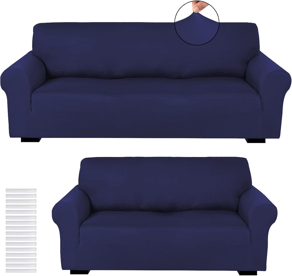 Peryiter 2 Pcs Couch and Loveseat Sofa Covers,Navy Blue,Milk Silk