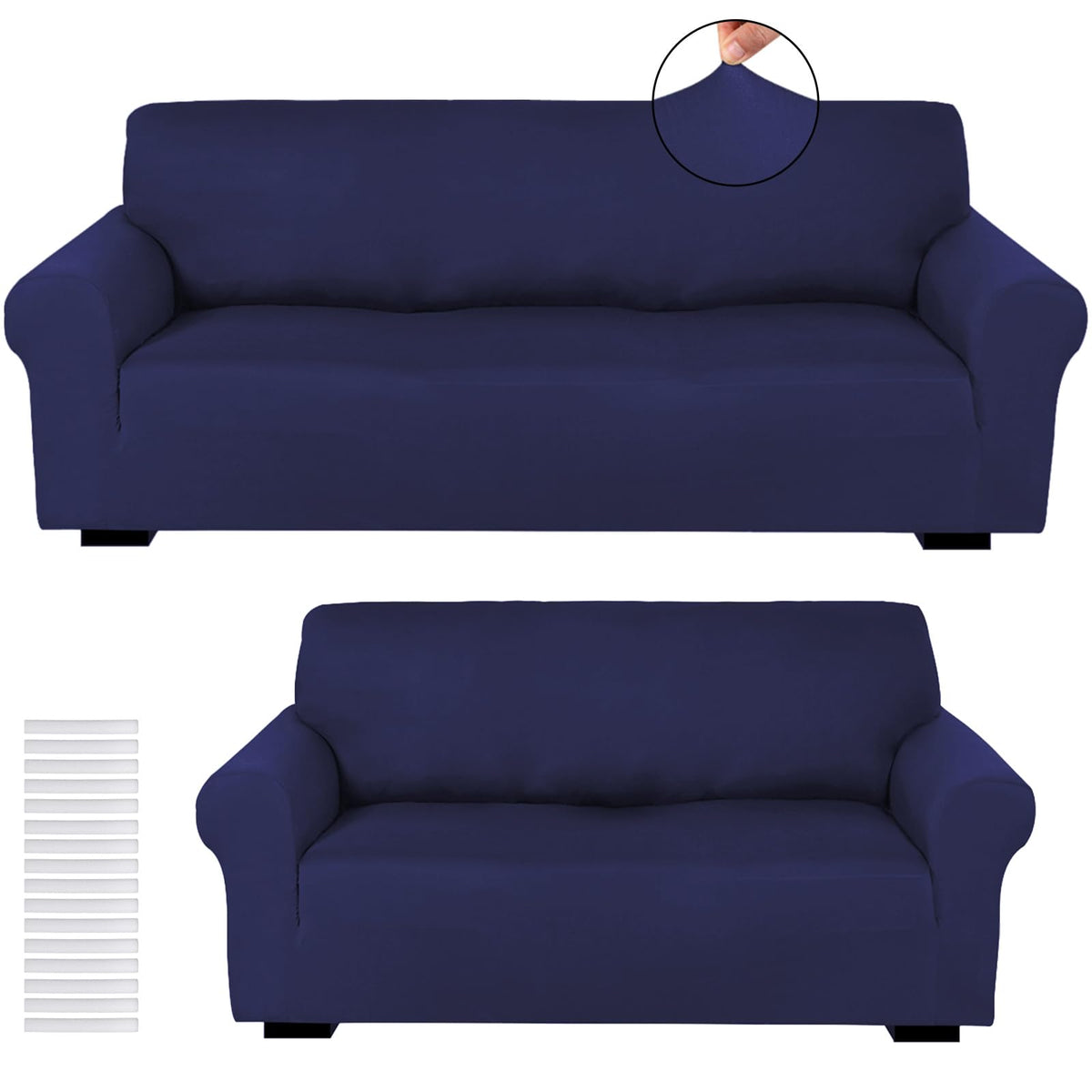 Peryiter 2 Pcs Couch and Loveseat Sofa Covers,Navy Blue,Milk Silk