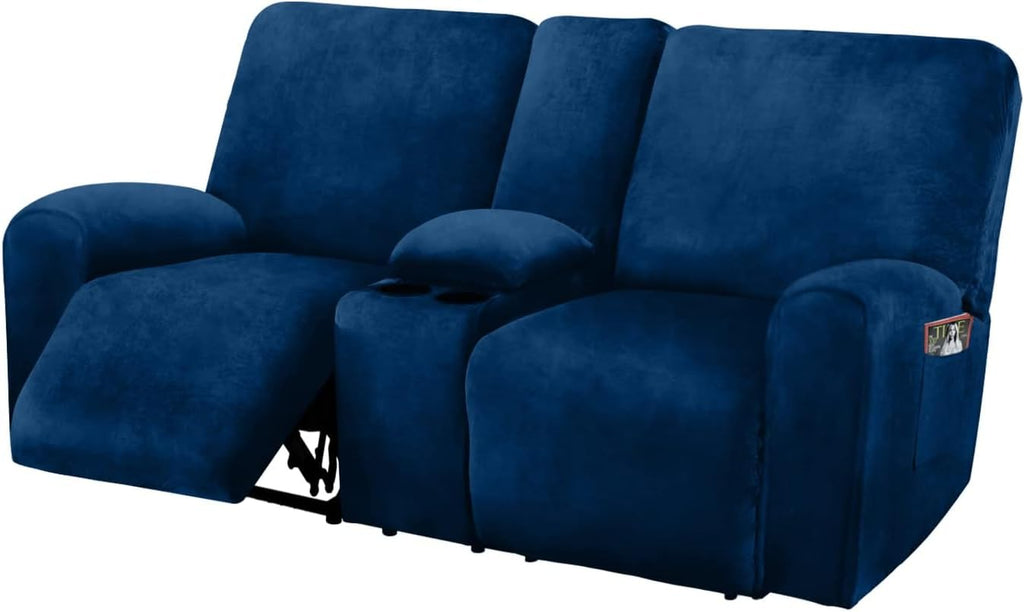 ULTICOR Reclining Loveseat with Middle Console Slipcover, 8-Piece Velvet Stretch Sofa Covers, 2 seat Loveseat Recliner Cover, Thick, Soft, Washable(Dark Grey)