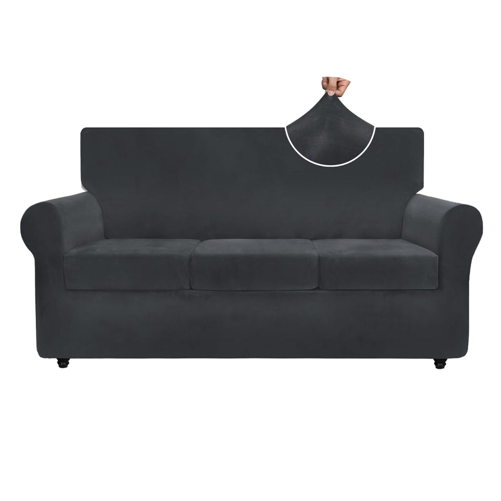 ZNSAYOTX 3-Piece Loveseat Slipcovers High Stretch Spandex Sofa Slip Cover Living Room Love Seat Couch Covers for 2 Cushion Couch Jacquard Small Checks Furniture Protector (Dark Grey, Loveseat)