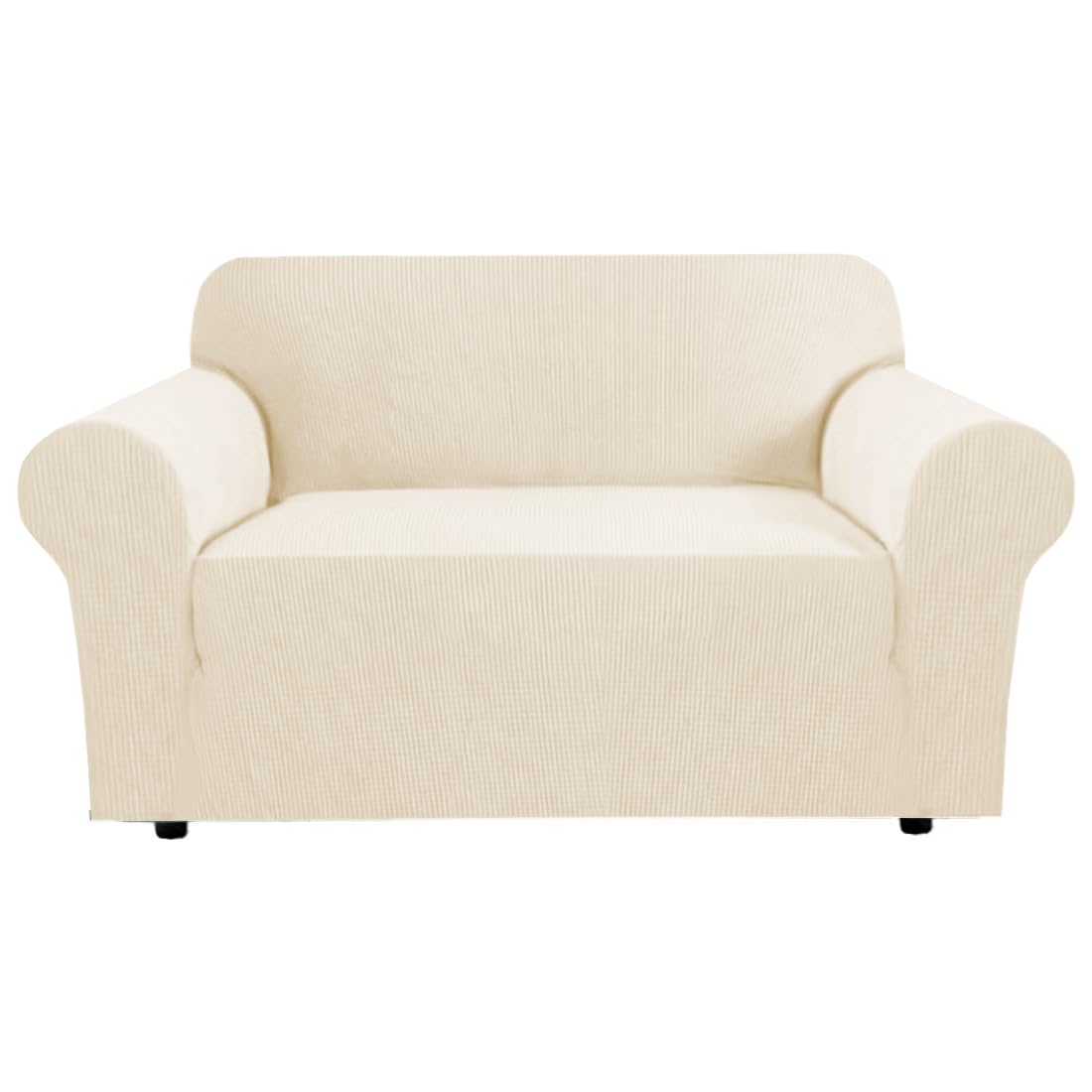 H.VERSAILTEX Stretch Couch Cover Loveseat Covers for 2 Cushion Couch Sofa Slipcover for Love Seat 1 Piece with Elastic Bottom, Checked Jacquard Fabric, Loveseat 58"-70" Wide, Butter Cream