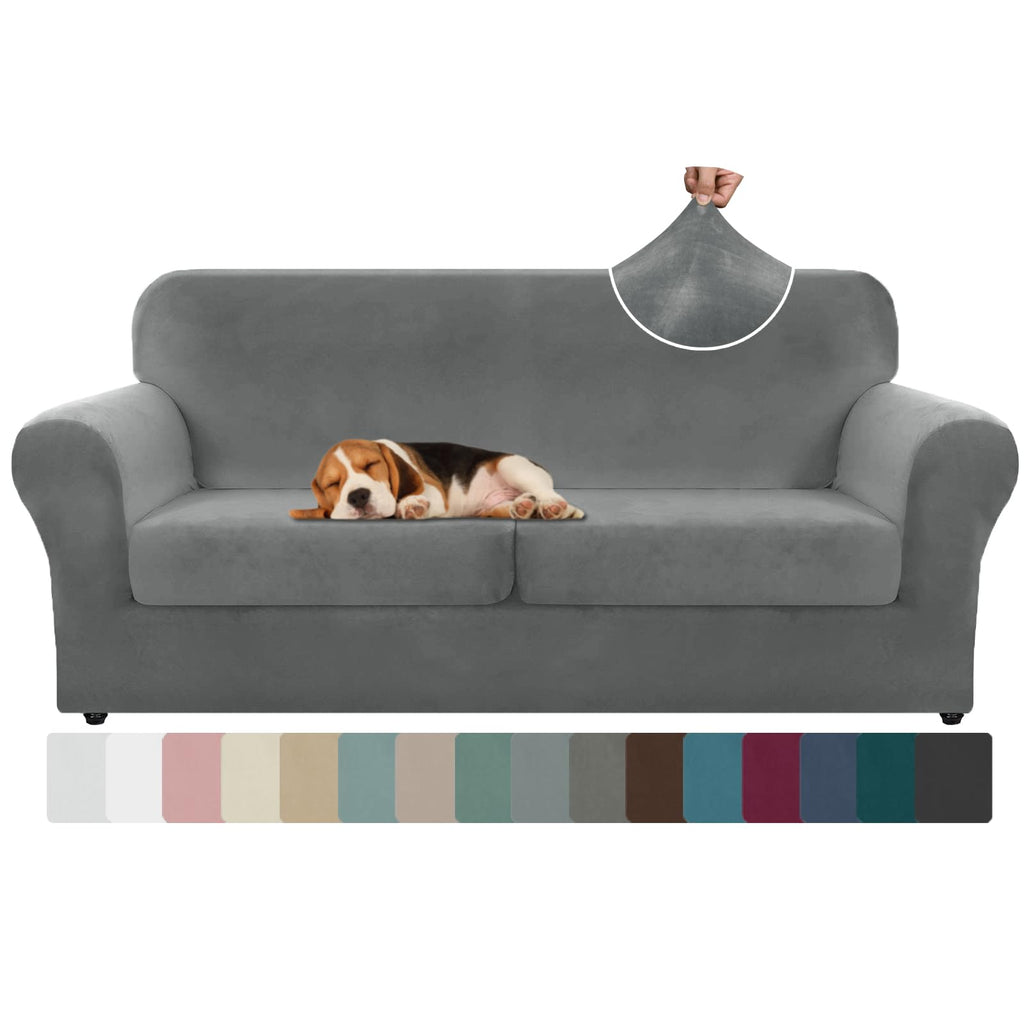 ZNSAYOTX 3-Piece Loveseat Slipcovers High Stretch Spandex Sofa Slip Cover Living Room Love Seat Couch Covers for 2 Cushion Couch Jacquard Small Checks Furniture Protector (Dark Grey, Loveseat)
