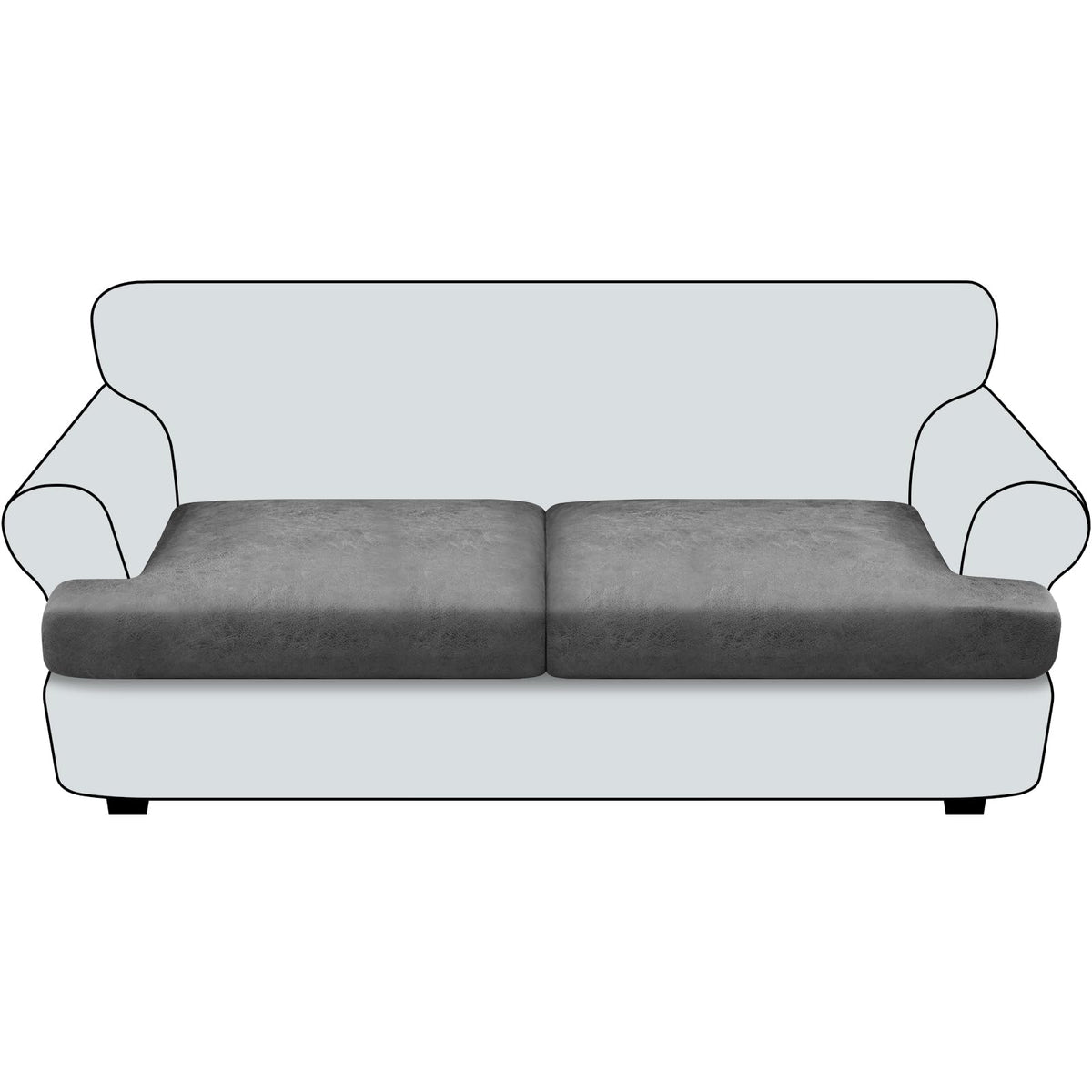 Loveseat Cushion Covers Leather-Look 2PC Stretch Love Seat Slipcover Sets for Living Room Individual Couch Seat Protector, Pet-Friendly, Non-Slip, Easy Fit - Coffee
