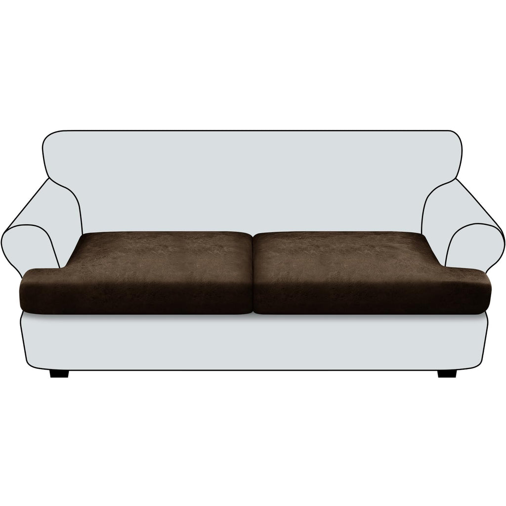 Loveseat Cushion Covers Leather-Look 2PC Stretch Love Seat Slipcover Sets for Living Room Individual Couch Seat Protector, Pet-Friendly, Non-Slip, Easy Fit - Coffee