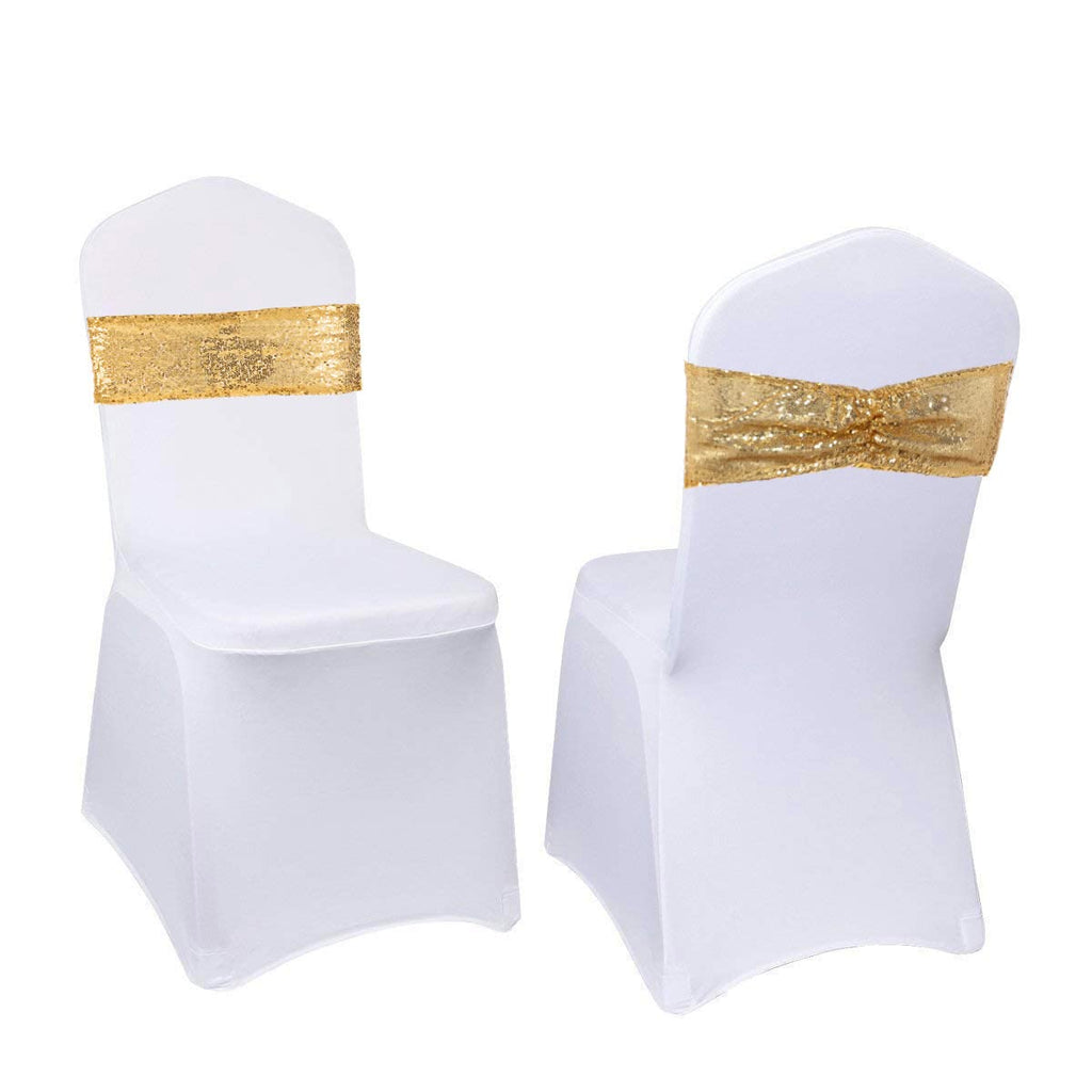 Eternal Beauty Set of 100 Sequin Gold Chair Sashes for Chair Cover Wedding Party Decorations