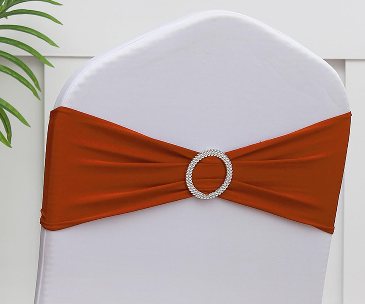 Gold Chair Sashes 100 Pack, Spandex Sashes for Chairs Wedding Reception, Stretch Chair Bands Bows for Party Banquet Theme Event Decor