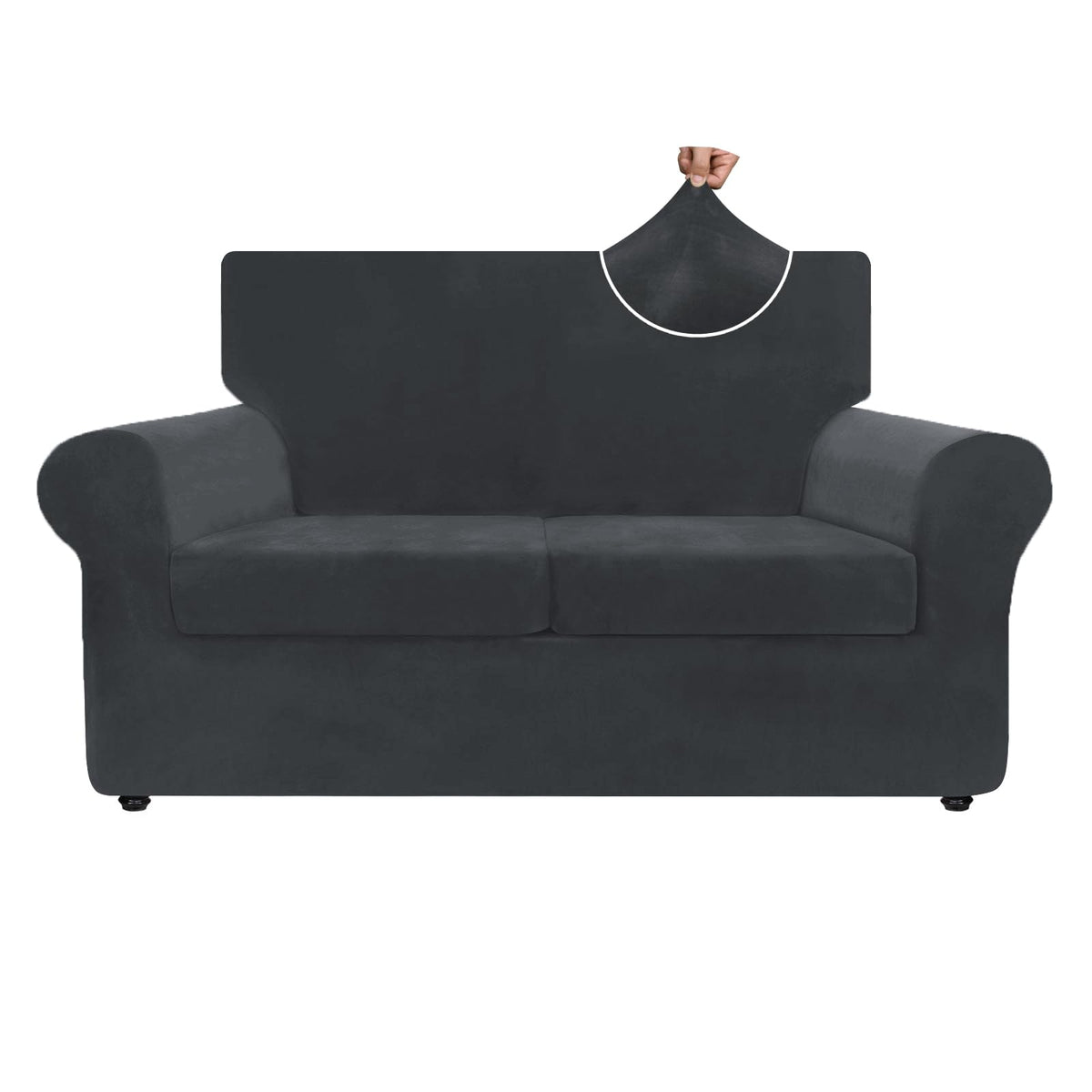 ZNSAYOTX 3-Piece Loveseat Slipcovers High Stretch Spandex Sofa Slip Cover Living Room Love Seat Couch Covers for 2 Cushion Couch Jacquard Small Checks Furniture Protector (Dark Grey, Loveseat)
