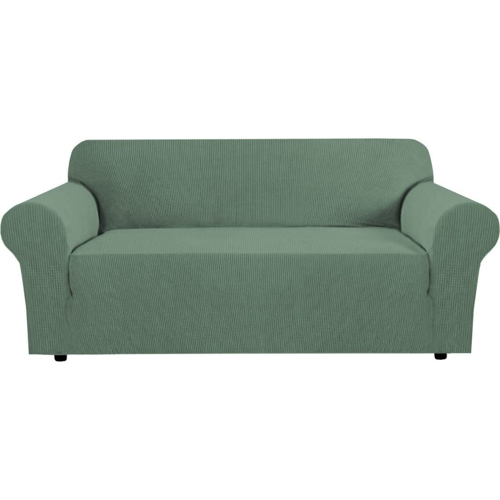 H.VERSAILTEX Stretch Couch Cover Loveseat Covers for 2 Cushion Couch Sofa Slipcover for Love Seat 1 Piece with Elastic Bottom, Checked Jacquard Fabric, Loveseat 58"-70" Wide, Butter Cream