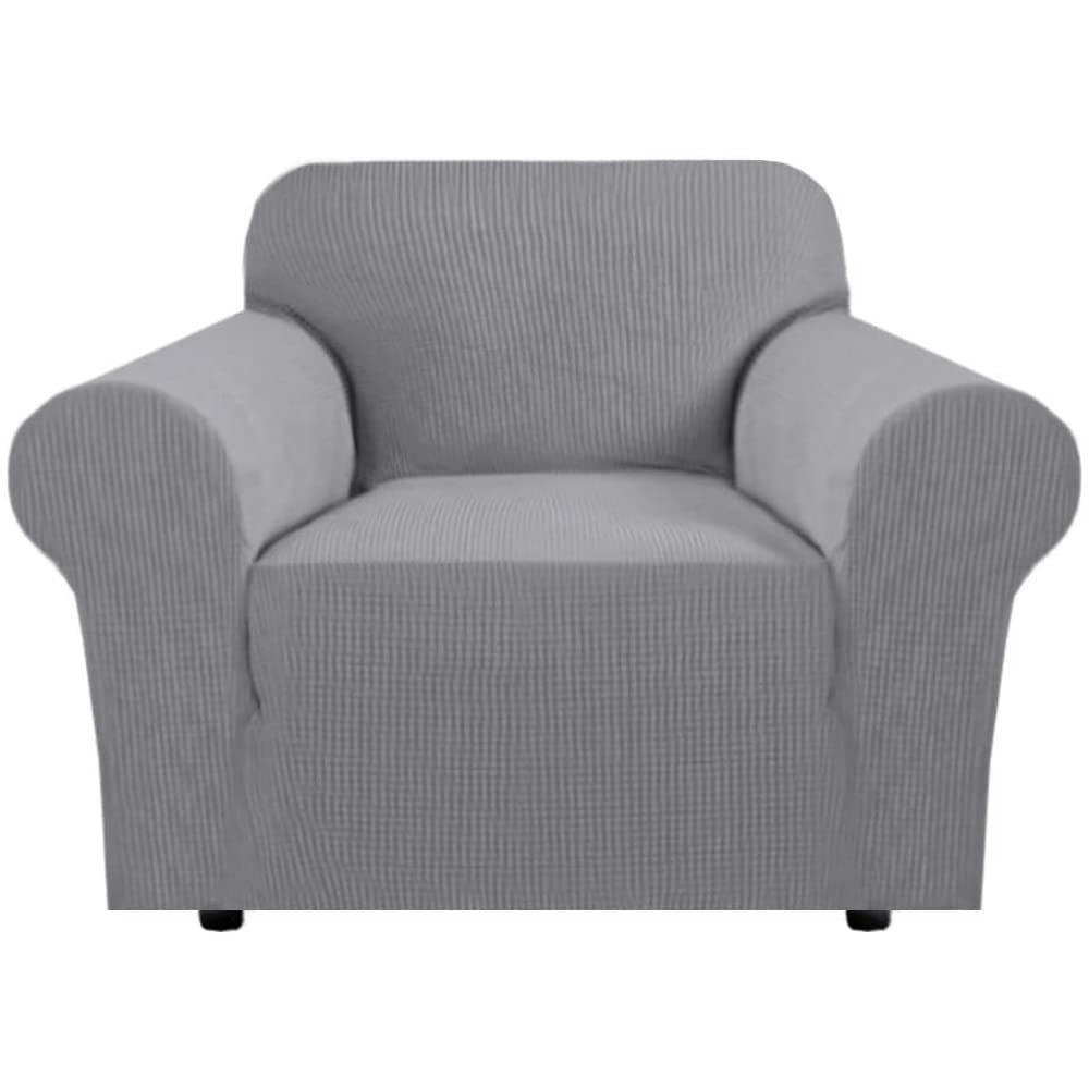 H.VERSAILTEX Stretch Couch Cover Loveseat Covers for 2 Cushion Couch Sofa Slipcover for Love Seat 1 Piece with Elastic Bottom, Checked Jacquard Fabric, Loveseat 58"-70" Wide, Butter Cream
