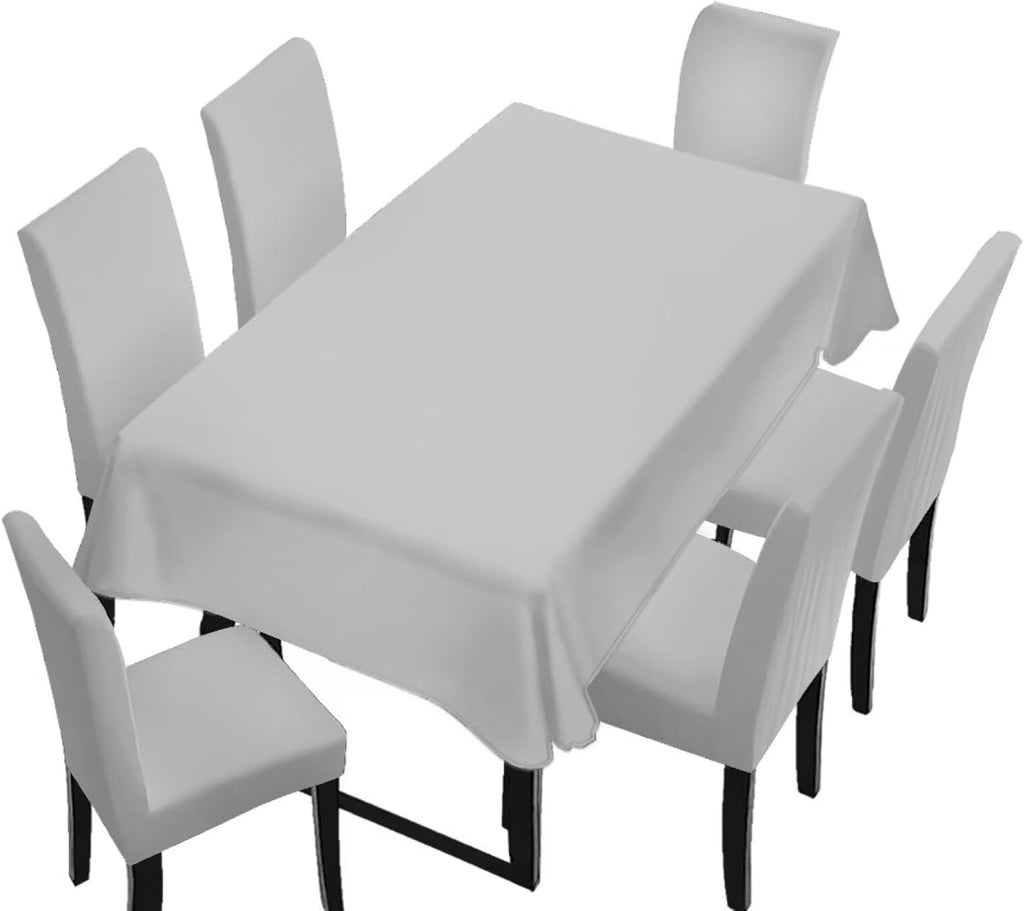 Light Grey 7 Pcs Tablecloth and Chair Covers Set Removable Chair Covers Set of 6 with Table Cover for Dining Room Washable Furniture Protector for Family Gathering Potluck