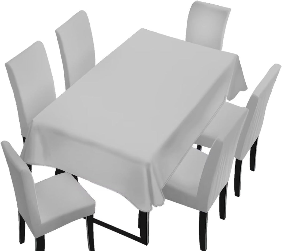Light Grey 7 Pcs Tablecloth and Chair Covers Set Removable Chair Covers Set of 6 with Table Cover for Dining Room Washable Furniture Protector for Family Gathering Potluck