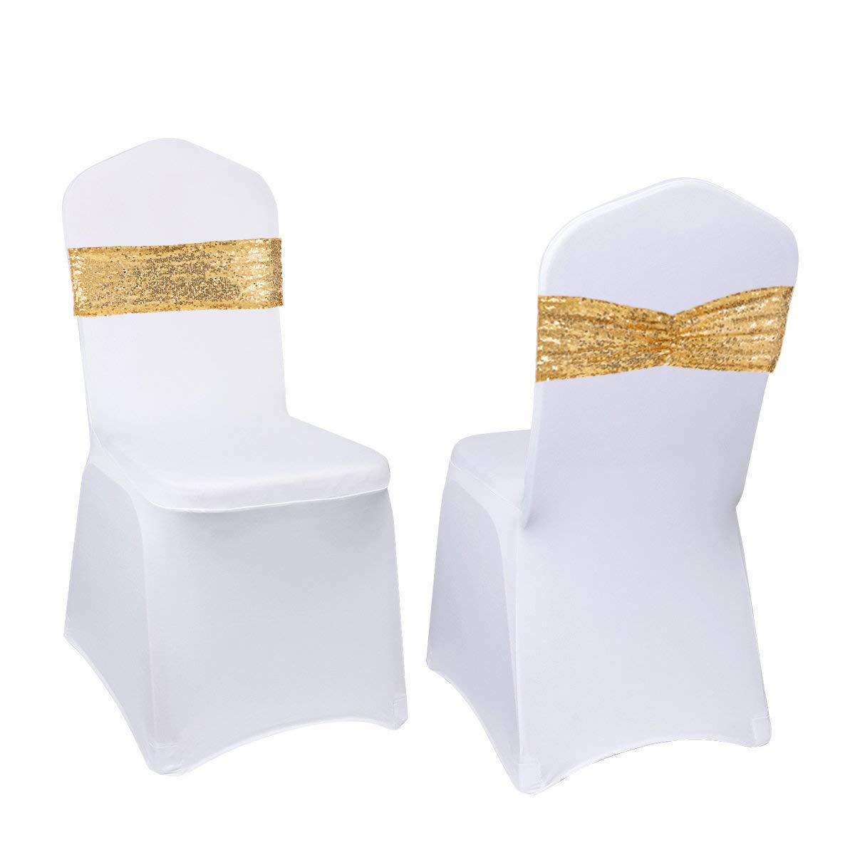 Eternal Beauty Set of 100 Sequin Gold Chair Sashes for Chair Cover Wedding Party Decorations