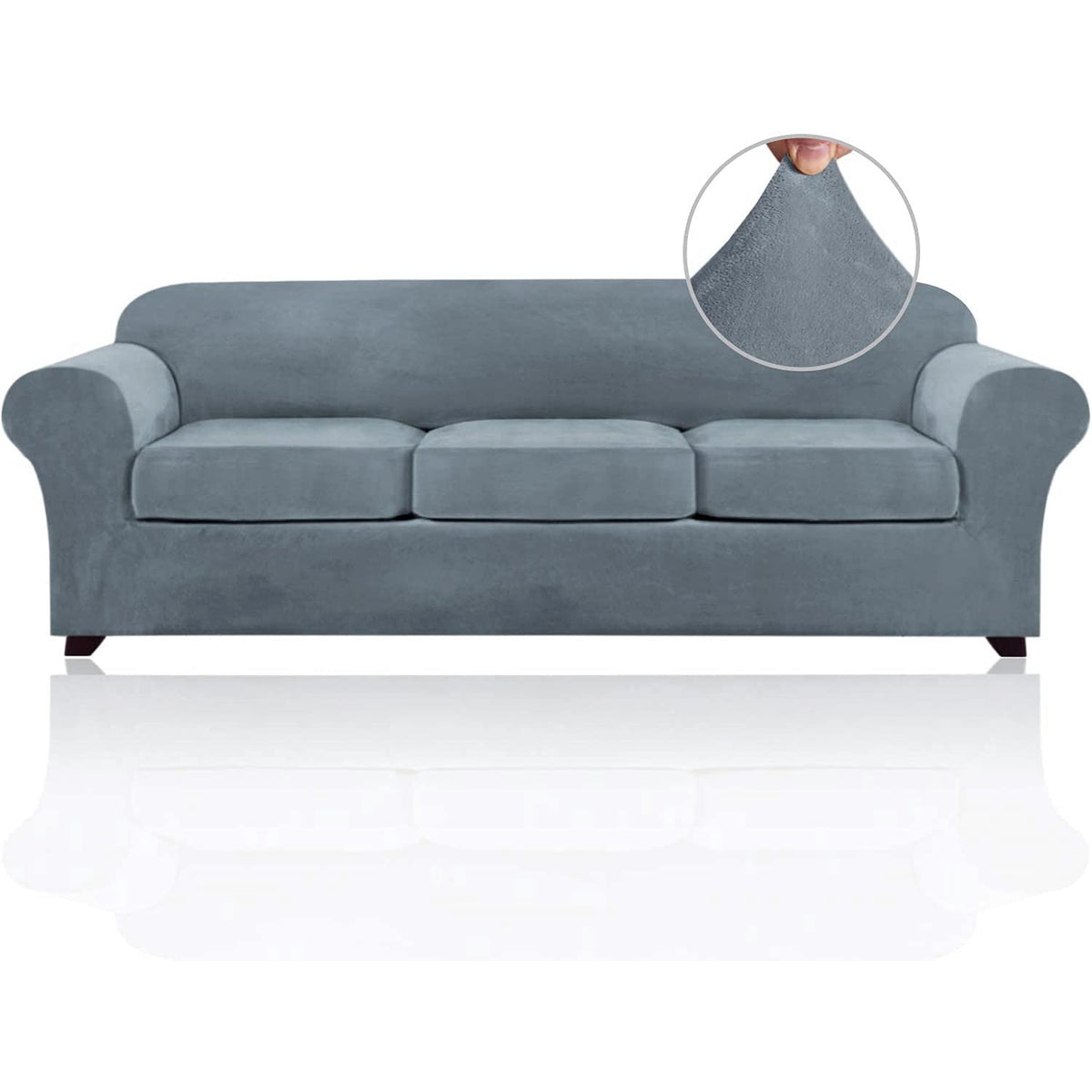 PrinceDeco Velvet Couch Cover Loveseat Covers for 2 Cushion Couch 3 Piece Sofa Covers for Dogs Washable Loveseat Covers Width Up to 72 Inch No Slip Stretch Sofa Slipcover(Medium, Porcelain)