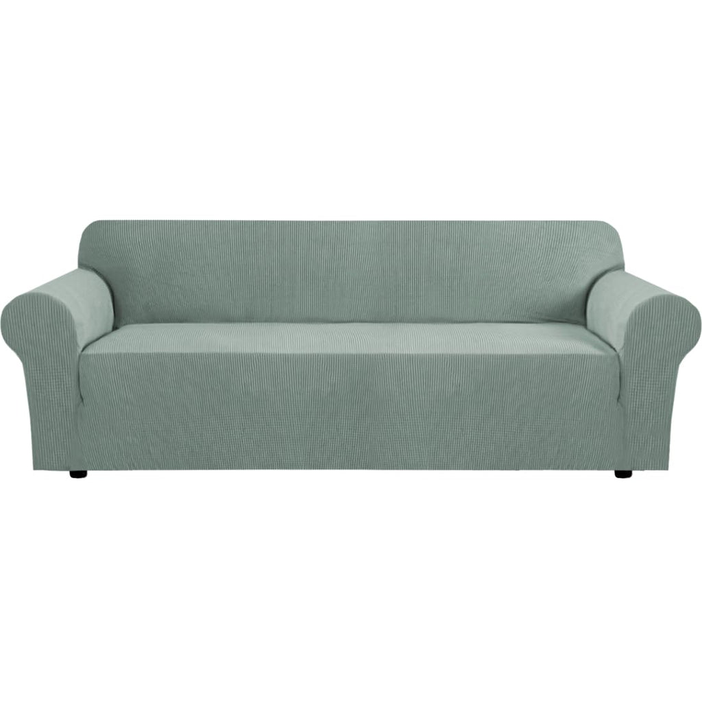 H.VERSAILTEX Stretch Couch Cover Loveseat Covers for 2 Cushion Couch Sofa Slipcover for Love Seat 1 Piece with Elastic Bottom, Checked Jacquard Fabric, Loveseat 58"-70" Wide, Butter Cream