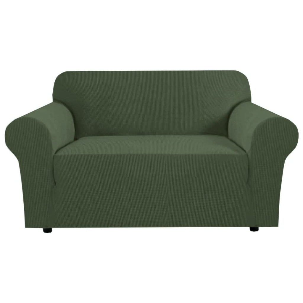 H.VERSAILTEX Stretch Couch Cover Loveseat Covers for 2 Cushion Couch Sofa Slipcover for Love Seat 1 Piece with Elastic Bottom, Checked Jacquard Fabric, Loveseat 58"-70" Wide, Butter Cream