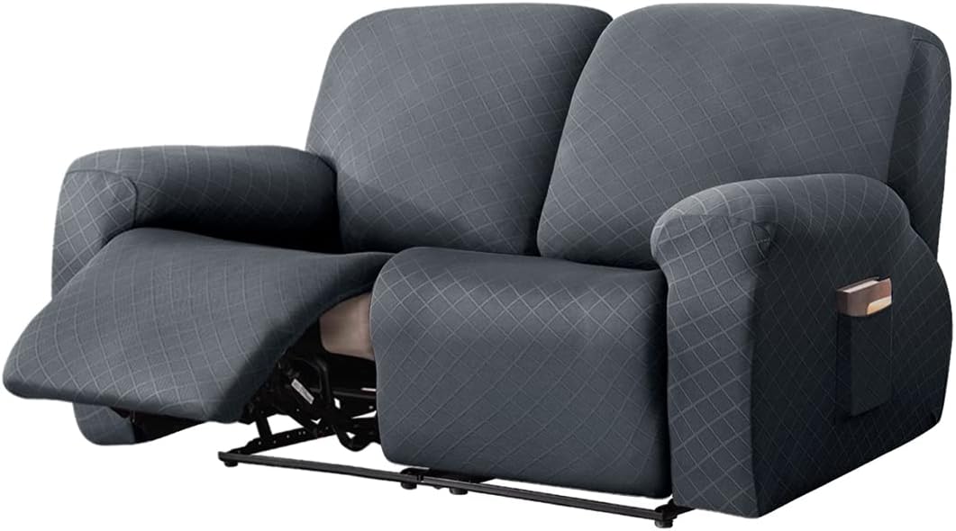 vctops Diamond Recliner Loveseat Slipcover 6-Pieces Stretch Dual Recliner Sofa Covers for 2 Seat Dual Reclining Loveseat Couch Soft Solid Furniture Protector (Dark Coffee,2 Seat)