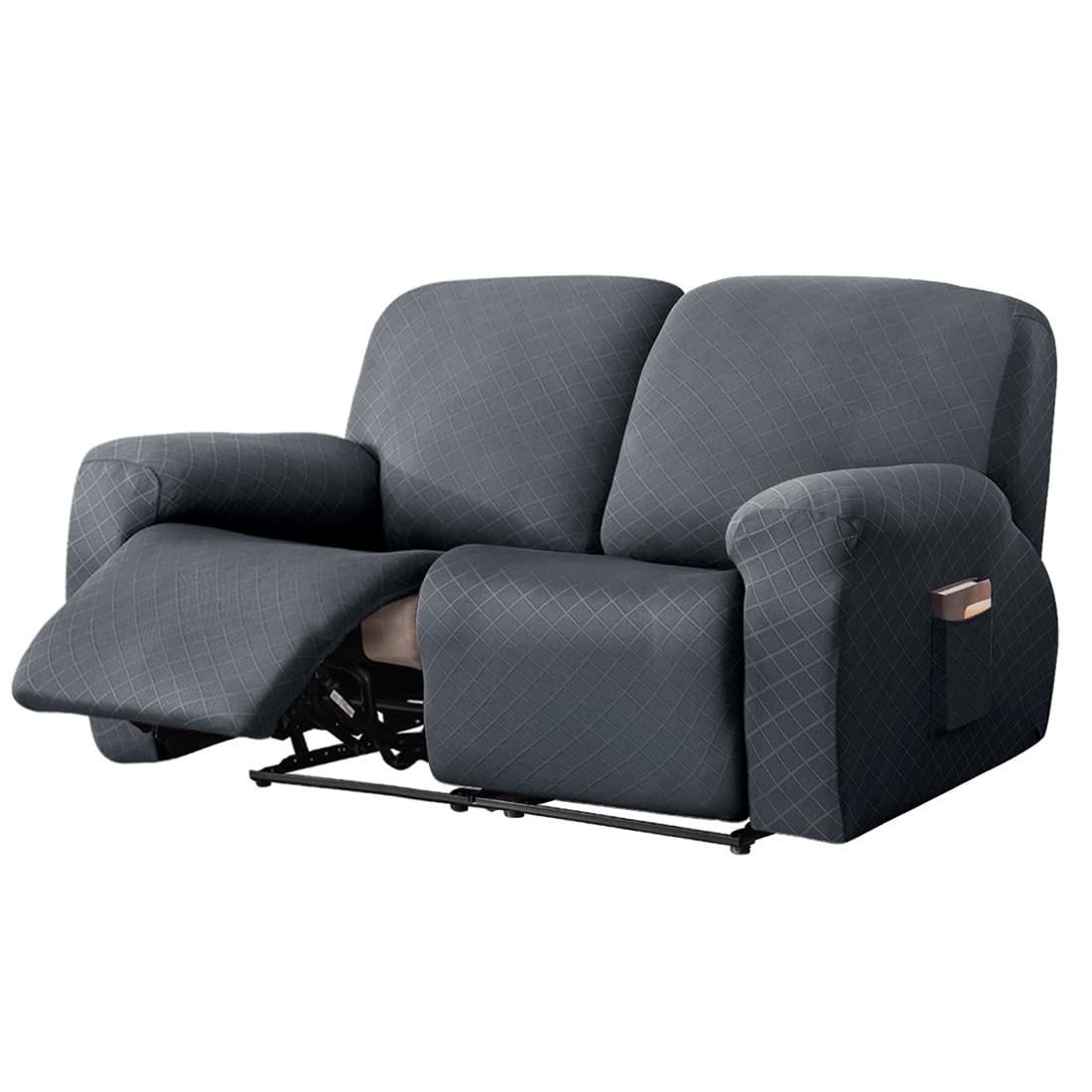 vctops Diamond Recliner Loveseat Slipcover 6-Pieces Stretch Dual Recliner Sofa Covers for 2 Seat Dual Reclining Loveseat Couch Soft Solid Furniture Protector (Dark Coffee,2 Seat)